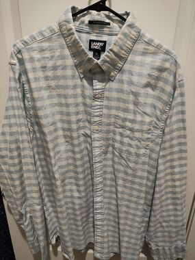 Lands' End Light Blue and White Gingham Button-Down Shirt